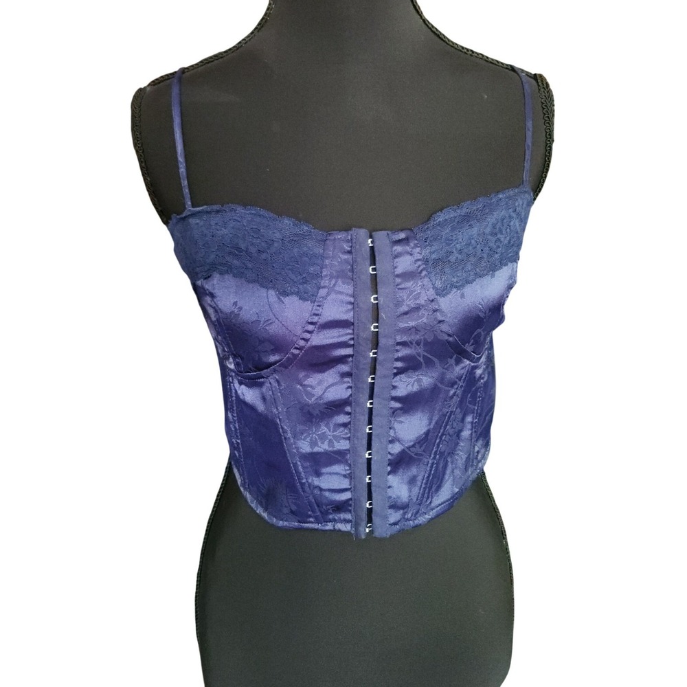 PacSun Y2K Satin Lace Corset Top LA Hearts Blue Top Whimsigoth Lace Up Small - Picture 3 of 8